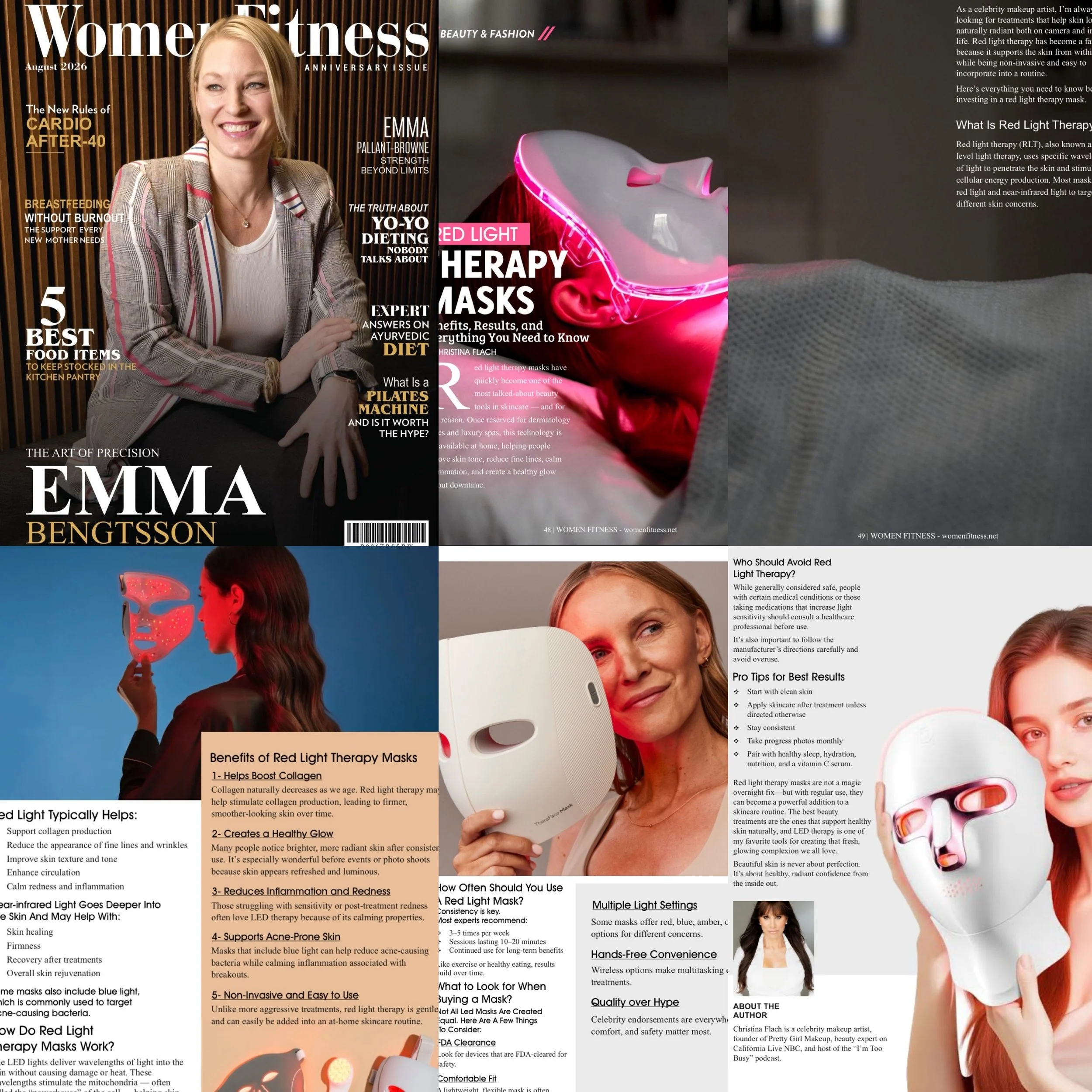 Christina Flach, San Francisco Bay Area celebrity makeup artist, featured on Women’s Fitness magazine cover for red light therapy masks article