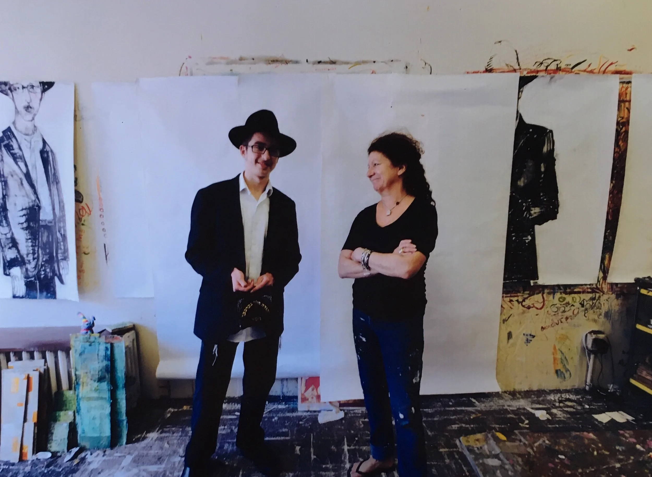 Nancy with Yehuda Gerber, the first boy to pose and be painted by Nancy.