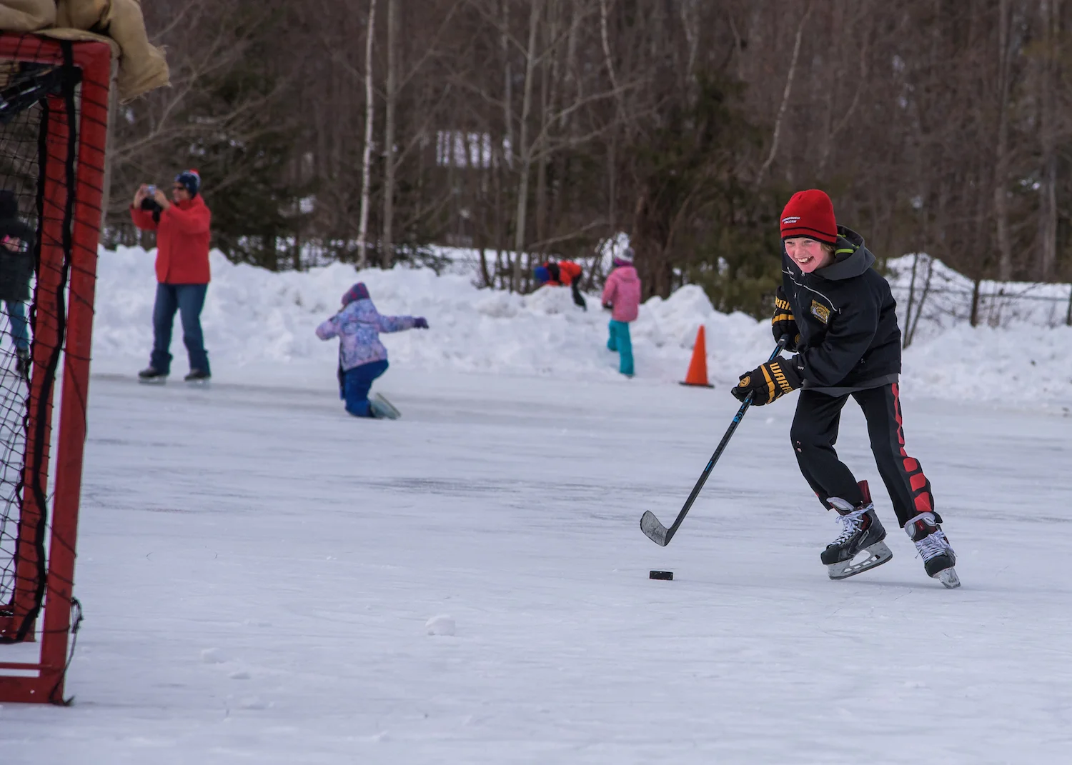 Jack Matthews, 11, of Scarborough gleefully meets his goal.