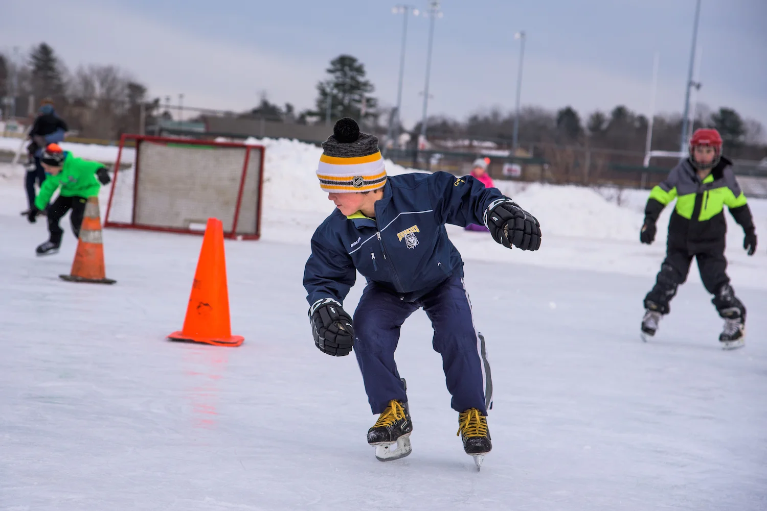 Wyatt Grondin, 9, of Scarborough competes in the Backwards Skating contest, Monday, February 15, 2016 during Scarborough WinterFest 2016 at the town's municipal ice rink.