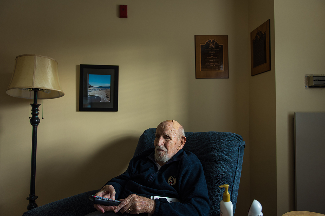 Glover at home in a nursing care facility in Yarmouth on Tuesday, October 25, 2016.