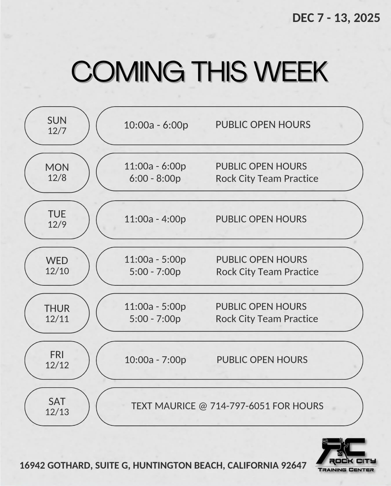 This week&rsquo;s hours