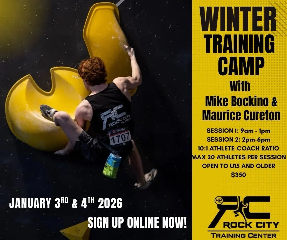 We are excited to be hosting a two-day winter training camp for U15 and older at Rock City Training Center on Jan 3rd &amp; 4th 2026, coached by Mike Bockino &amp; Maurice Cureton

Athletes can expect national-level setting in a boulder intensive env
