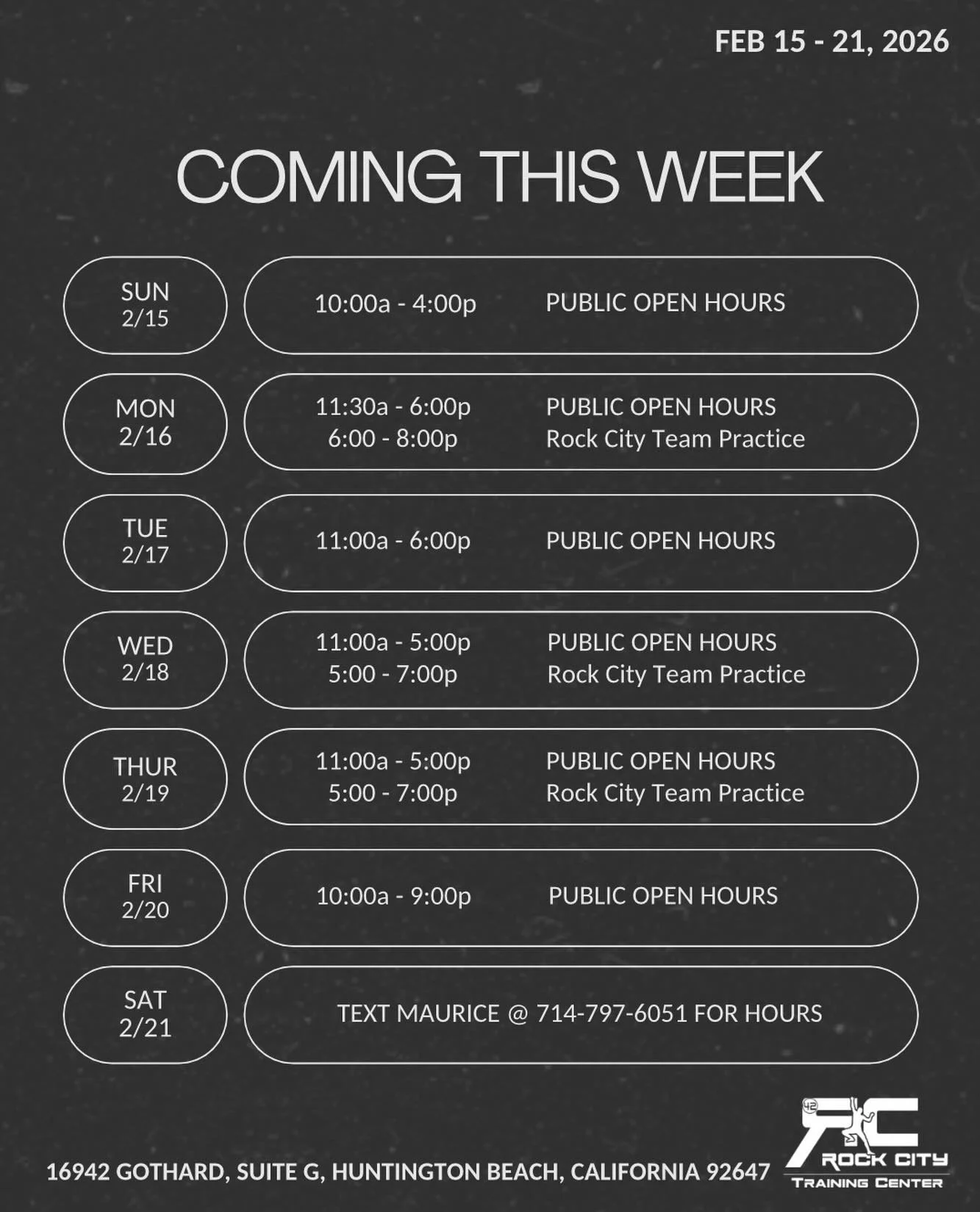 This week&rsquo;s hours