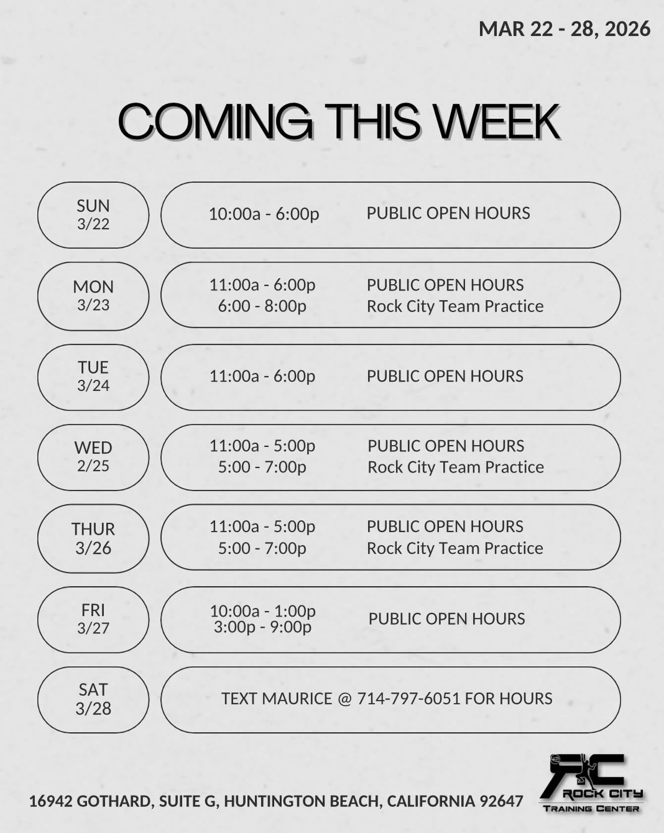 This week&rsquo;s hours