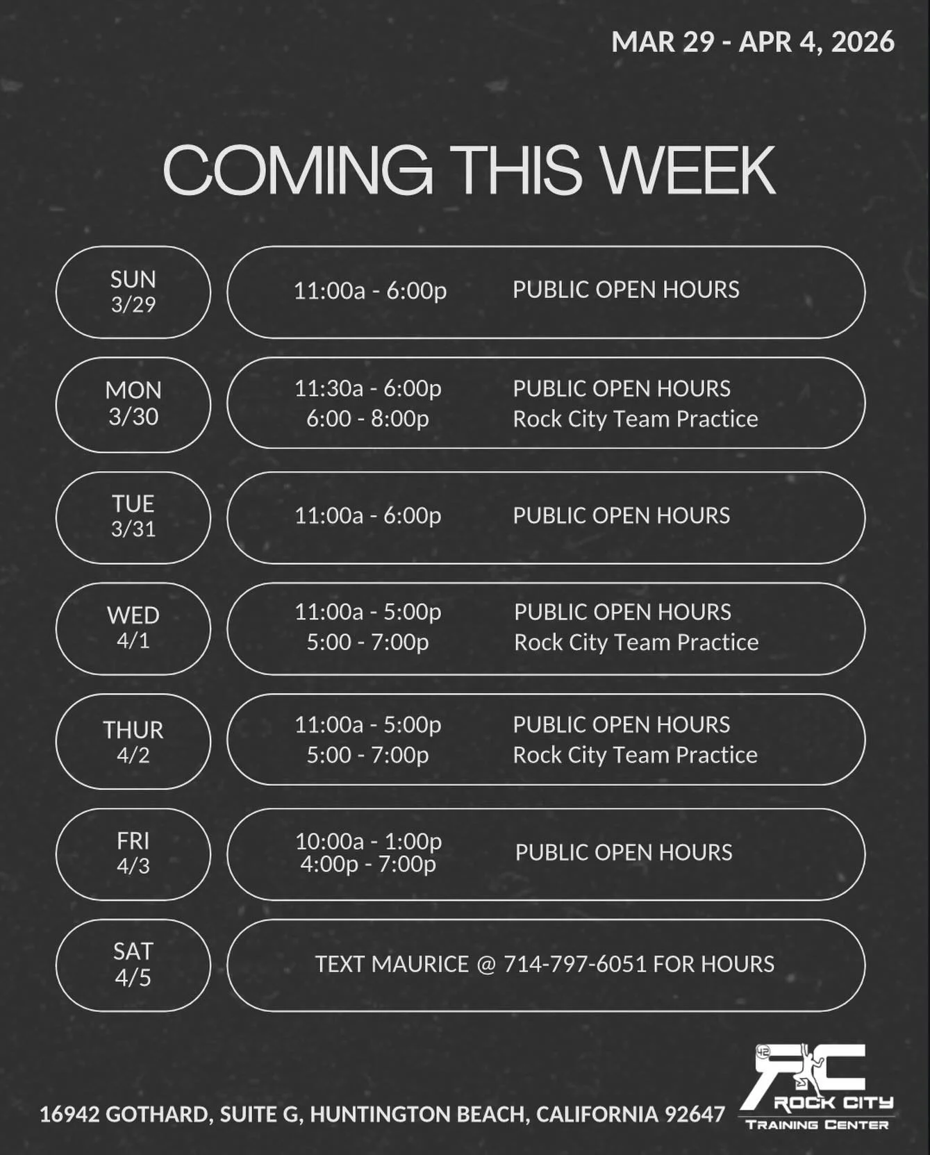 This week&rsquo;s hours