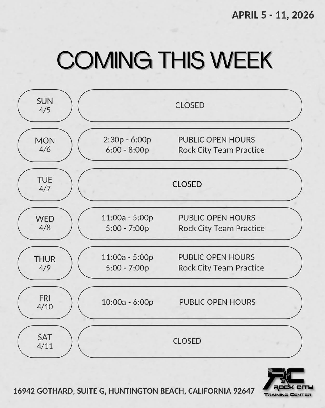 This week&rsquo;s schedule