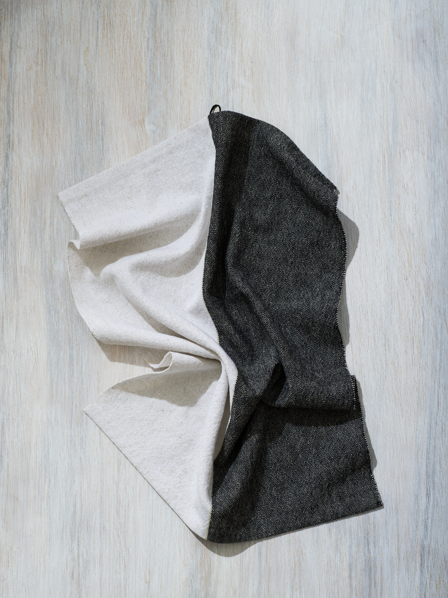 Half Black Handwoven Hand Towel, Plain Weave