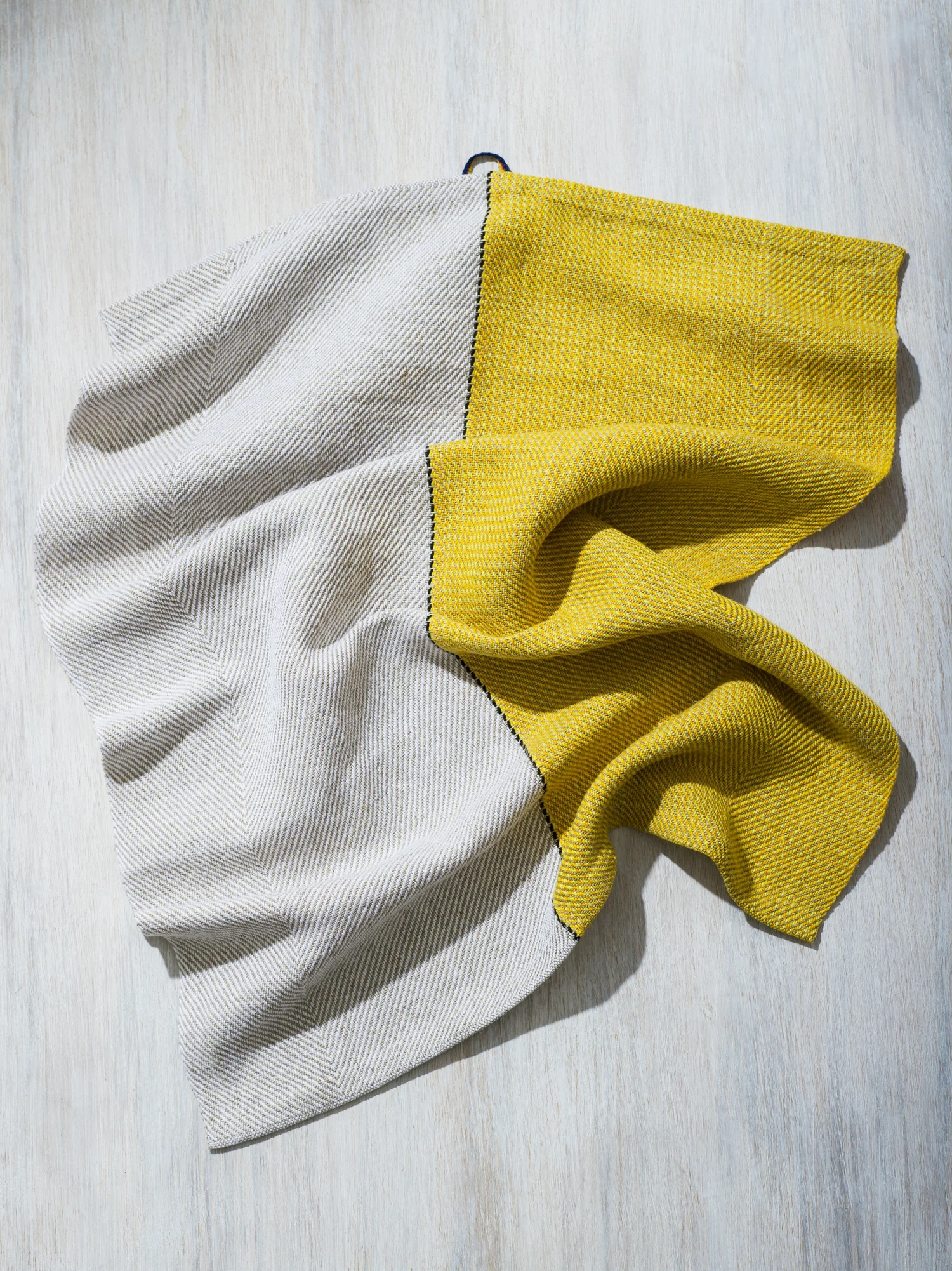 Half Yellow Handwoven Hand Towel, Expanded Herringbone