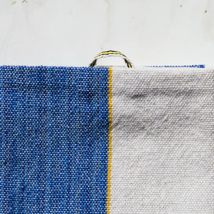 Detail of Half Blue Handwoven Hand Towel, Plain Weave
