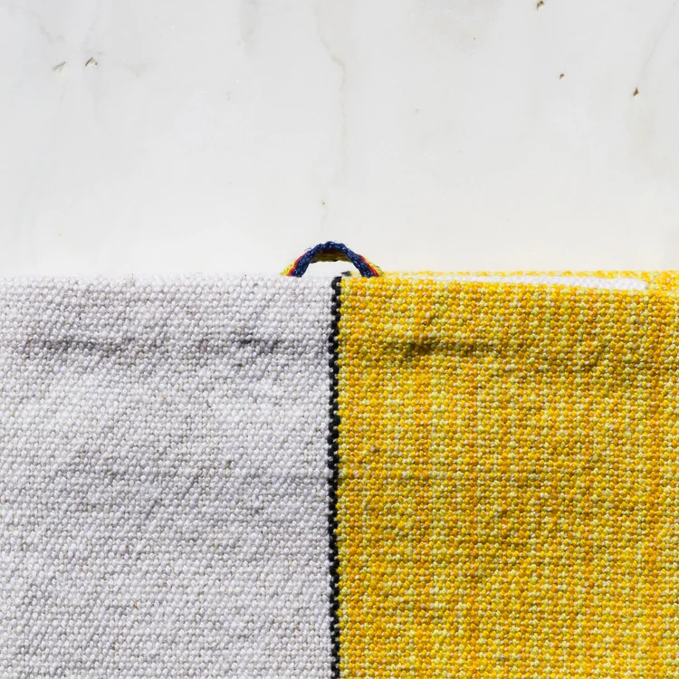 Detail of Half Yellow Handwoven Hand Towel, Plain Weave