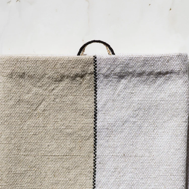 Detail of Half Natural Handwoven Hand Towel, Plain Weave