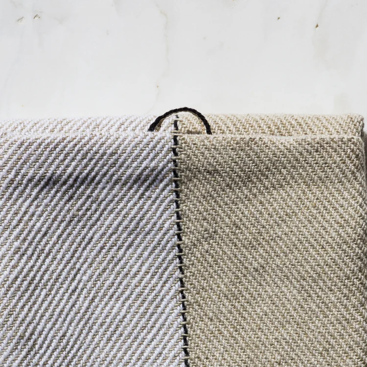 Detail of Half Natural Handwoven Hand Towel, Expanded Herringbone