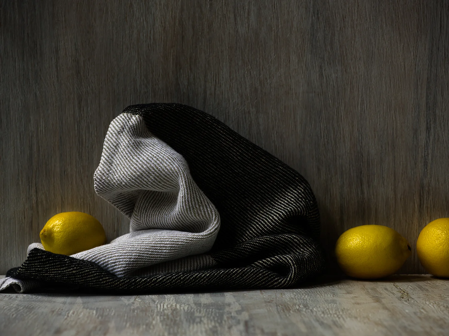 Half Black Expanded Herringbone Hand Towel