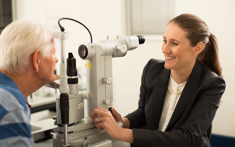 Dr Frances Kearney examining patient using latest Ophthalmology equipment.