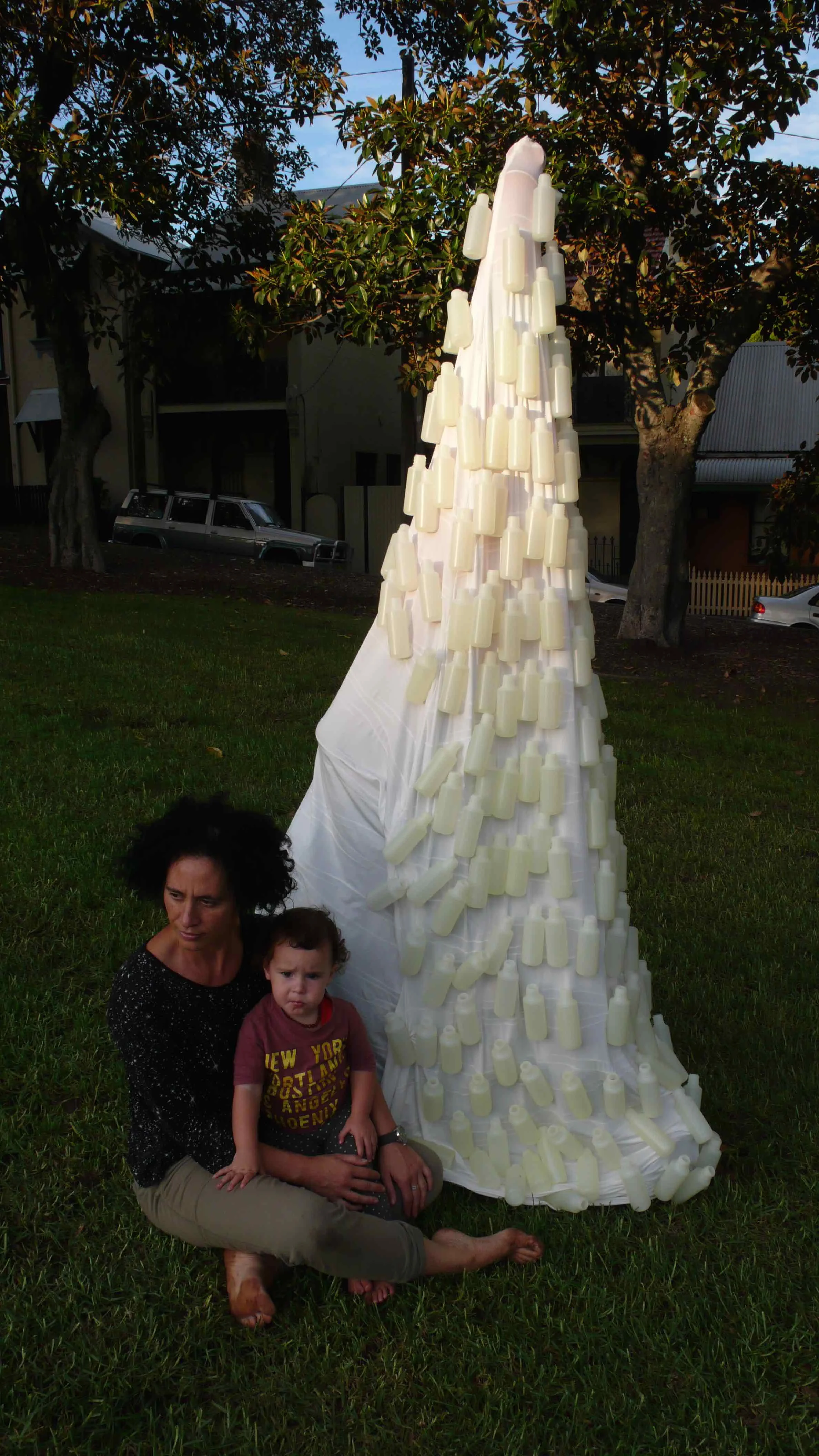  Totem,  pigment print 120cm x 110cm ,  lycra, plastic bottles   