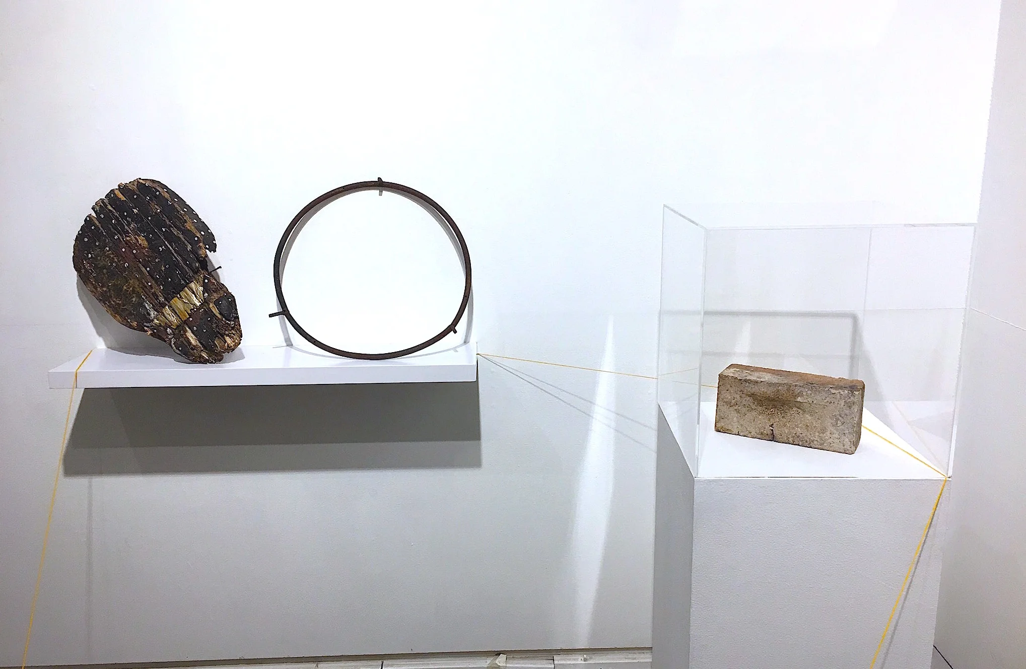  Relic, wood skull face, burnt basketball hoop, varying dimensions 