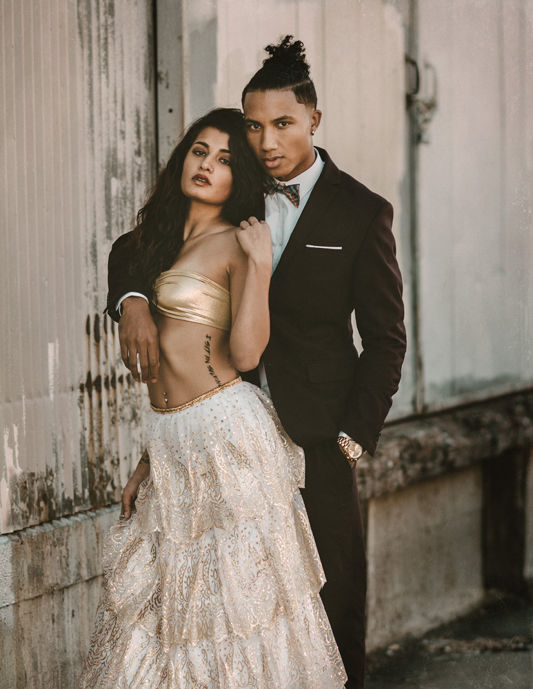 Top & Skirt: Adorn Bridal, Suit: H&M, Models: Jema Harrilal & Nicco Batiste