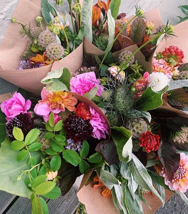 A few of last weekends bouquets. We&rsquo;ll have flowers at the market every Friday and Saturday. #slowflowers #farmersmarket