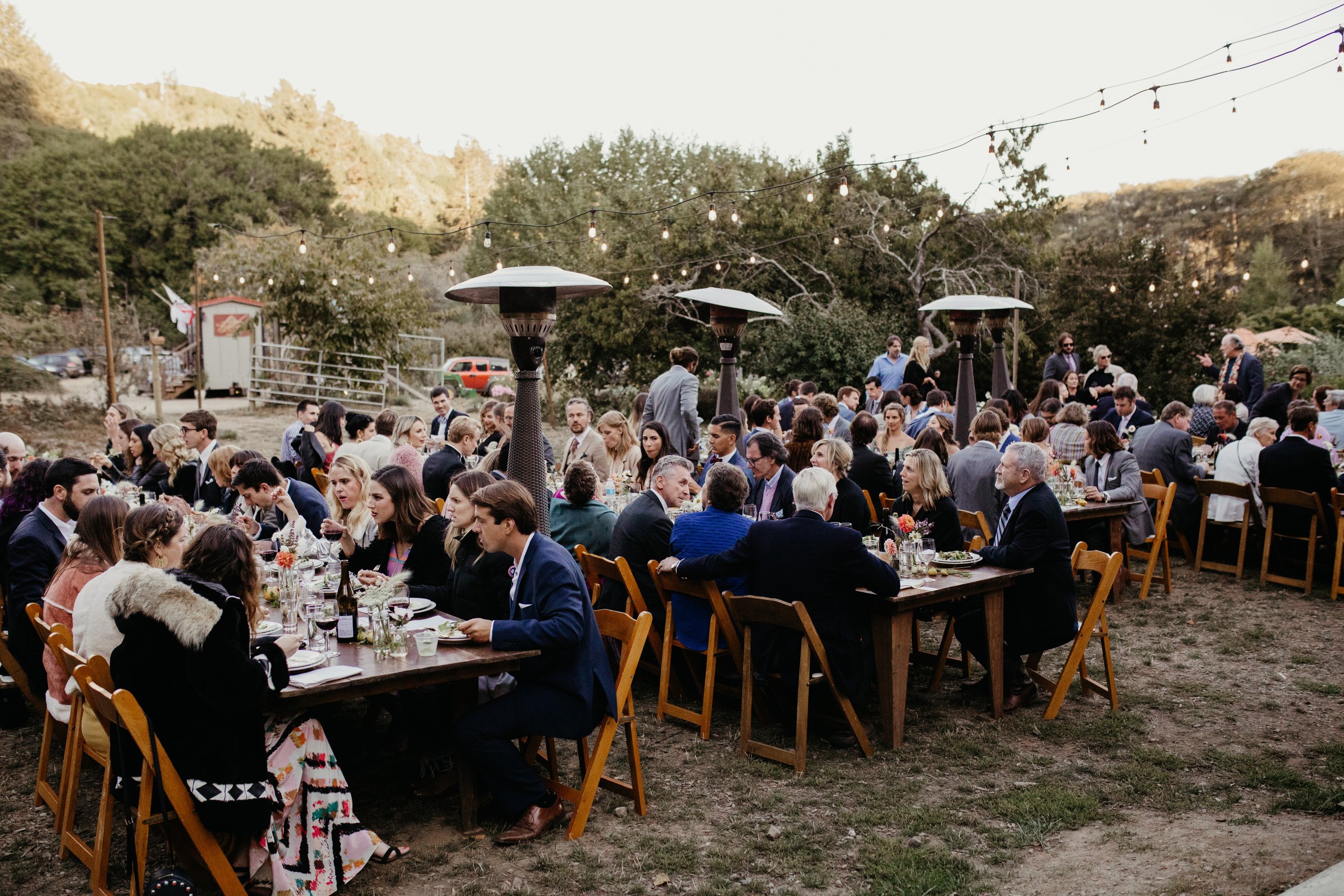 Dinner tables in front of barn