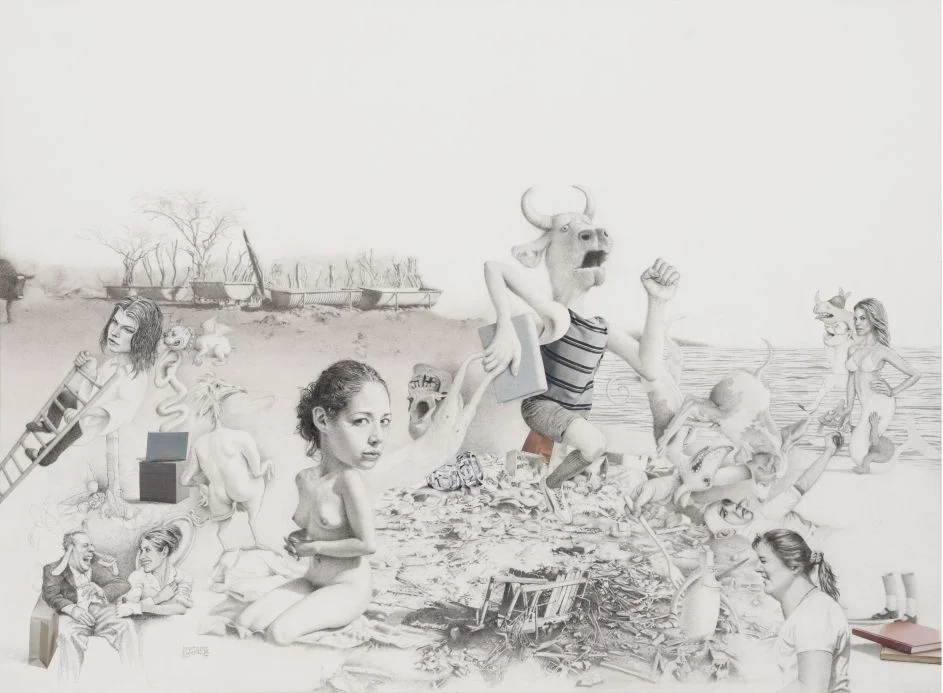 Naufragio. Lápiz, tinta, acuarela y collage s/papel. 49 x 67.5 cm, 2015