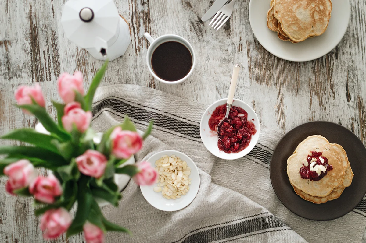 Almond Oat Pancakes with Raspberries