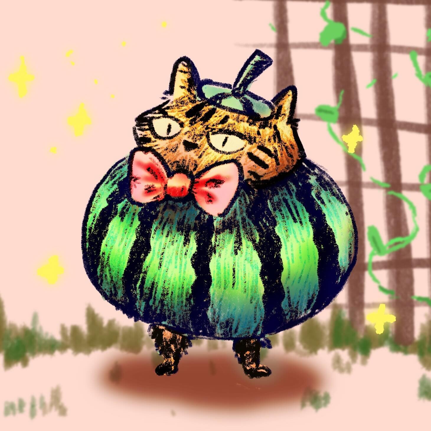 A character I drew during my class with a student. I don&rsquo;t know what his story is or what his goals are..watermelon cat just is 🍉 lol I forgot how fun it could be to just make characters without much thought. #procreateartwork #digitalillustra