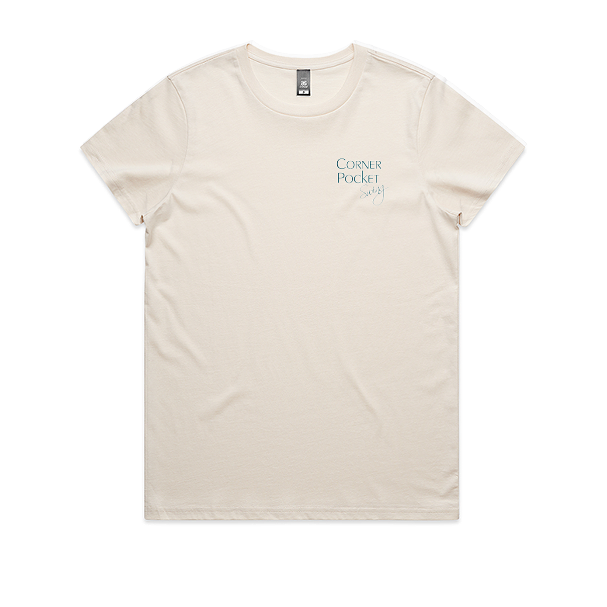 Merch_Ecru Maple Tshirt_Teal Logo_Front.png