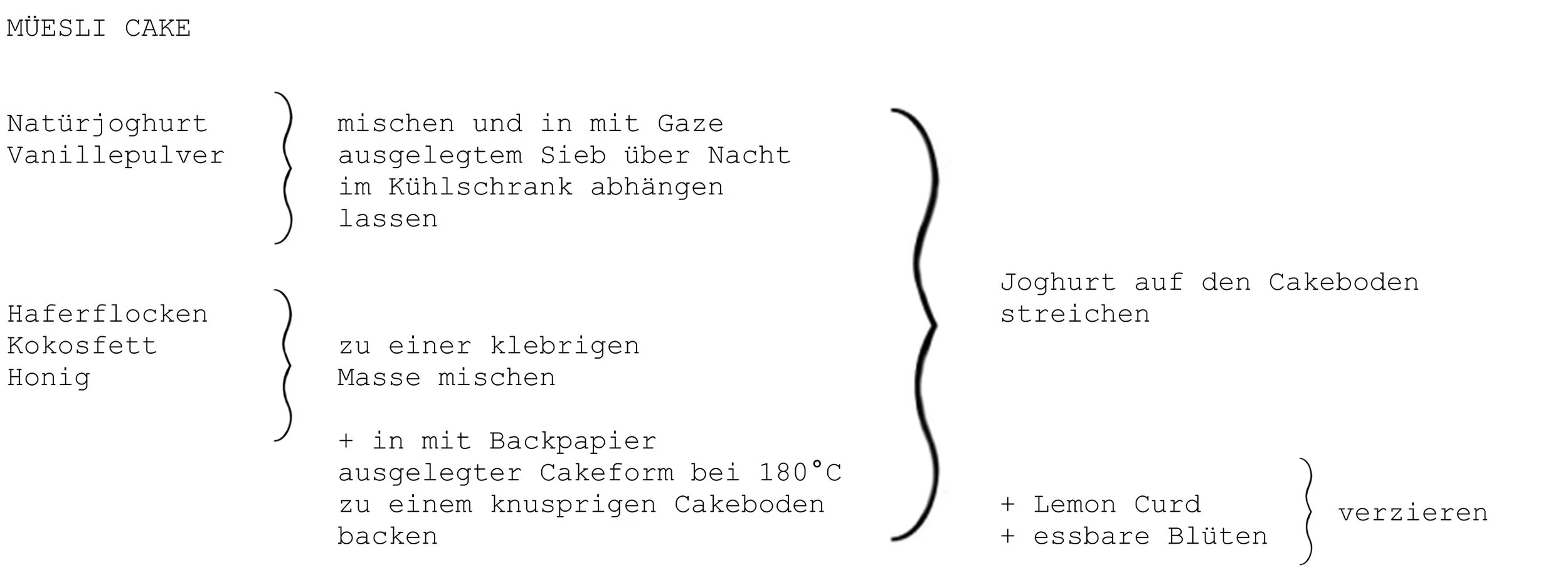 Natürjoghurt, Vanillepulver, Haferflocken, Kokosfett, Honig, Lemon Curd, Blüten