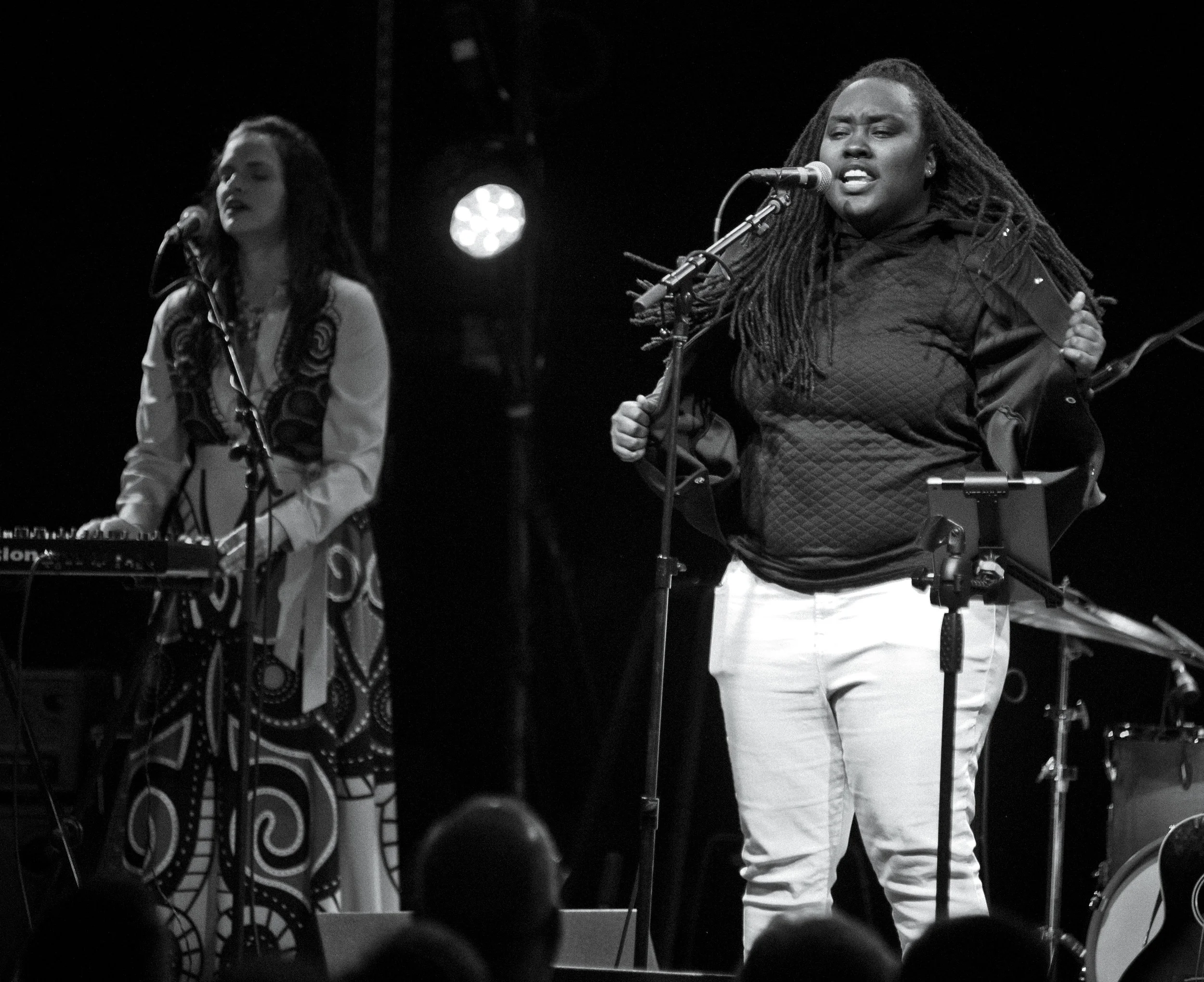 Cashavelly Morrison and TuKool Tiff performing “Iodine” at The Ramkat in Winston-Salem, NC on March 16, 2019. Photo by Andy Tennille.