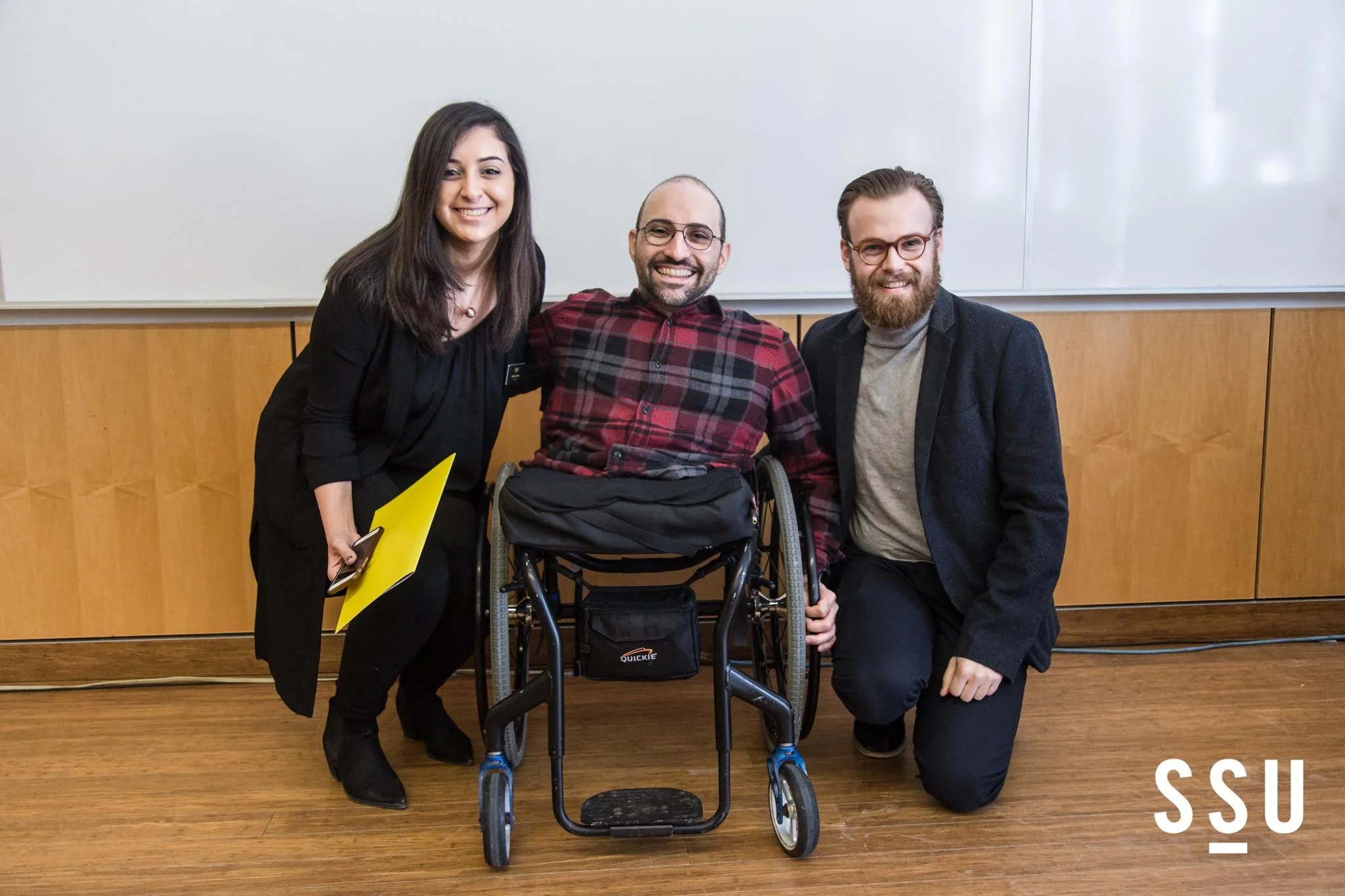 Sylvia Ibrahim - SSU President, Spencer West - Guest Speaker, Tyler Bogaert - SSU Board Chair