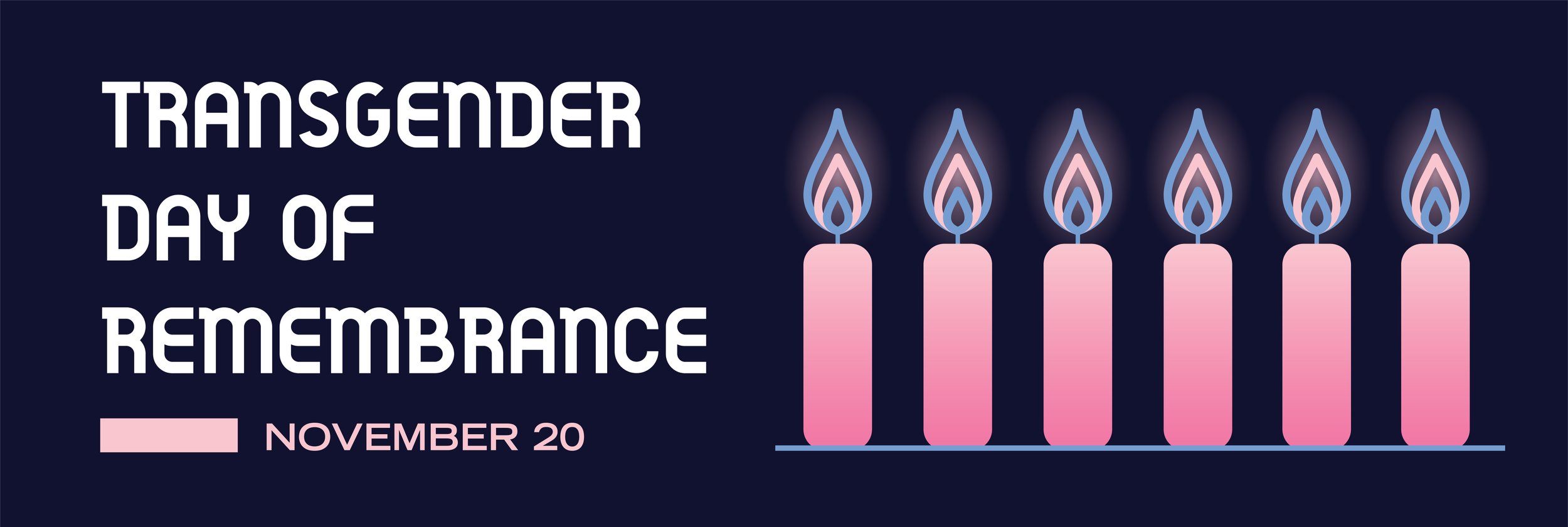  A row of 6 pink candles with a blue and pink light. Transgender day of remembrance. November 20th.  