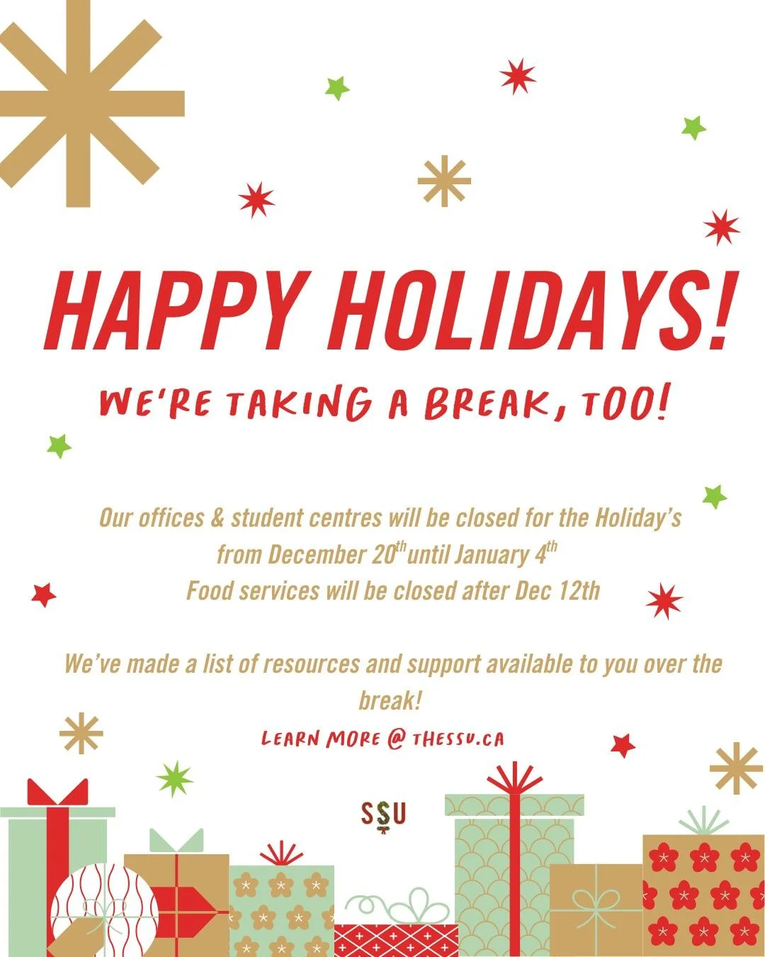 Holiday Break is just a few days away!☃️🎊 

&amp; we're taking a break with you but before we do, we want to ensure you get access to the resources you need before we all head home for the Holiday's 🎁🎅

❄️Office Hours: The last day of open office 