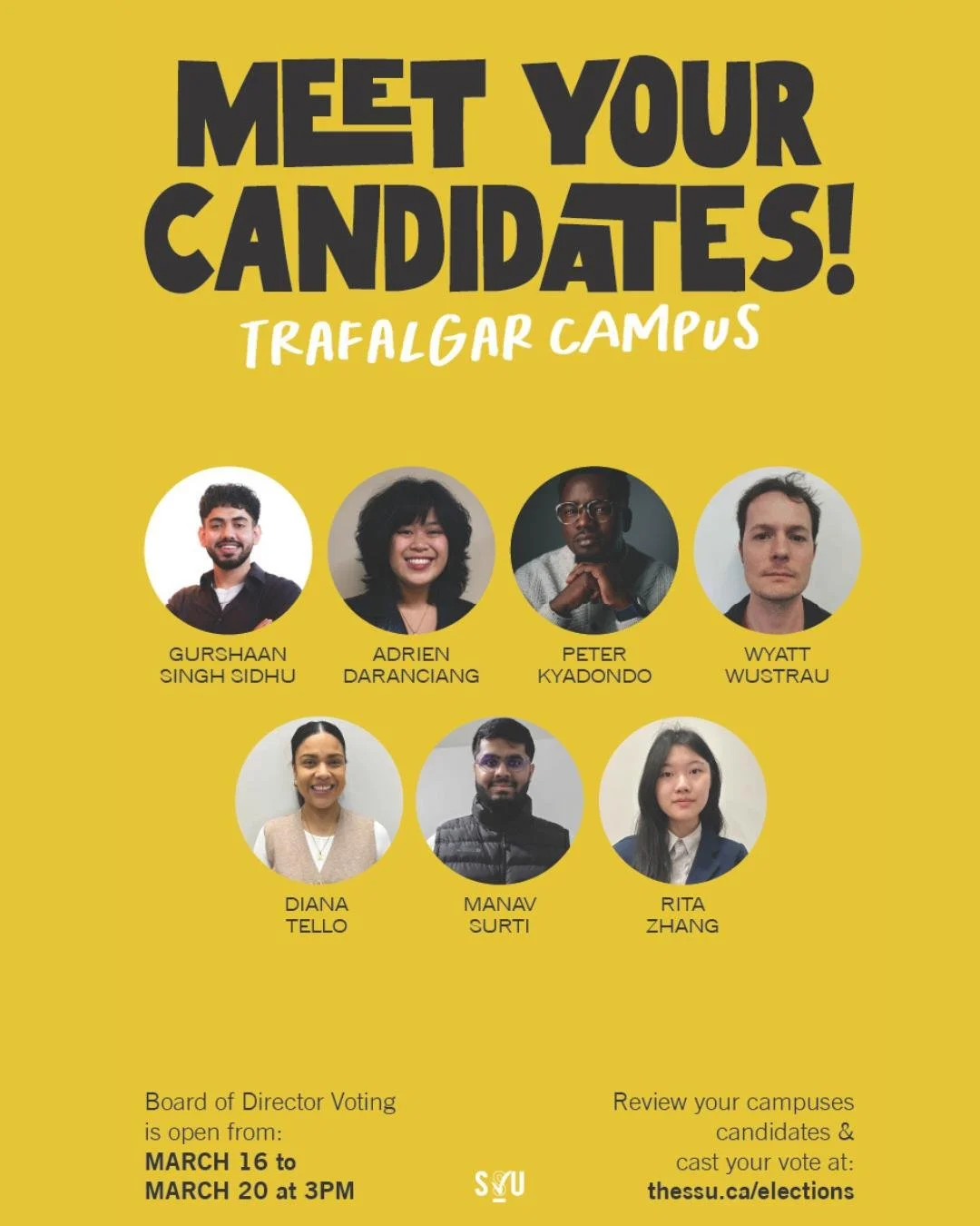 Your Trafalgar Campus candidates have been selected 🎉

Over the next 2 weeks, connect with your campus candidates and gather the information you need in order to vote for the best person to represent your student needs in a few weeks! 

Link in bio 
