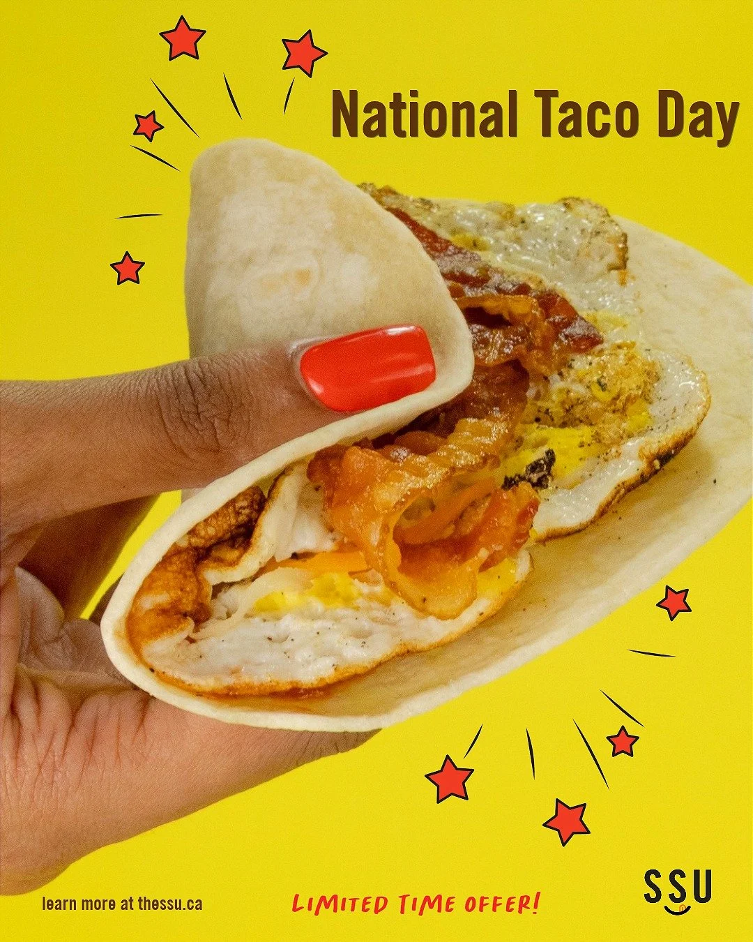 October 4th was National Taco Day, and we think it's kinda chic to celebrate all week long! 🌮 😜

The SSUHungry Caf&egrave; has 2 Special Breakfast Taco Deals for you to enjoy:

🍳Egg &amp; Cheese Tacos (2 pieces): $3.99 + tax
🥓Bacon or Sausage Tac