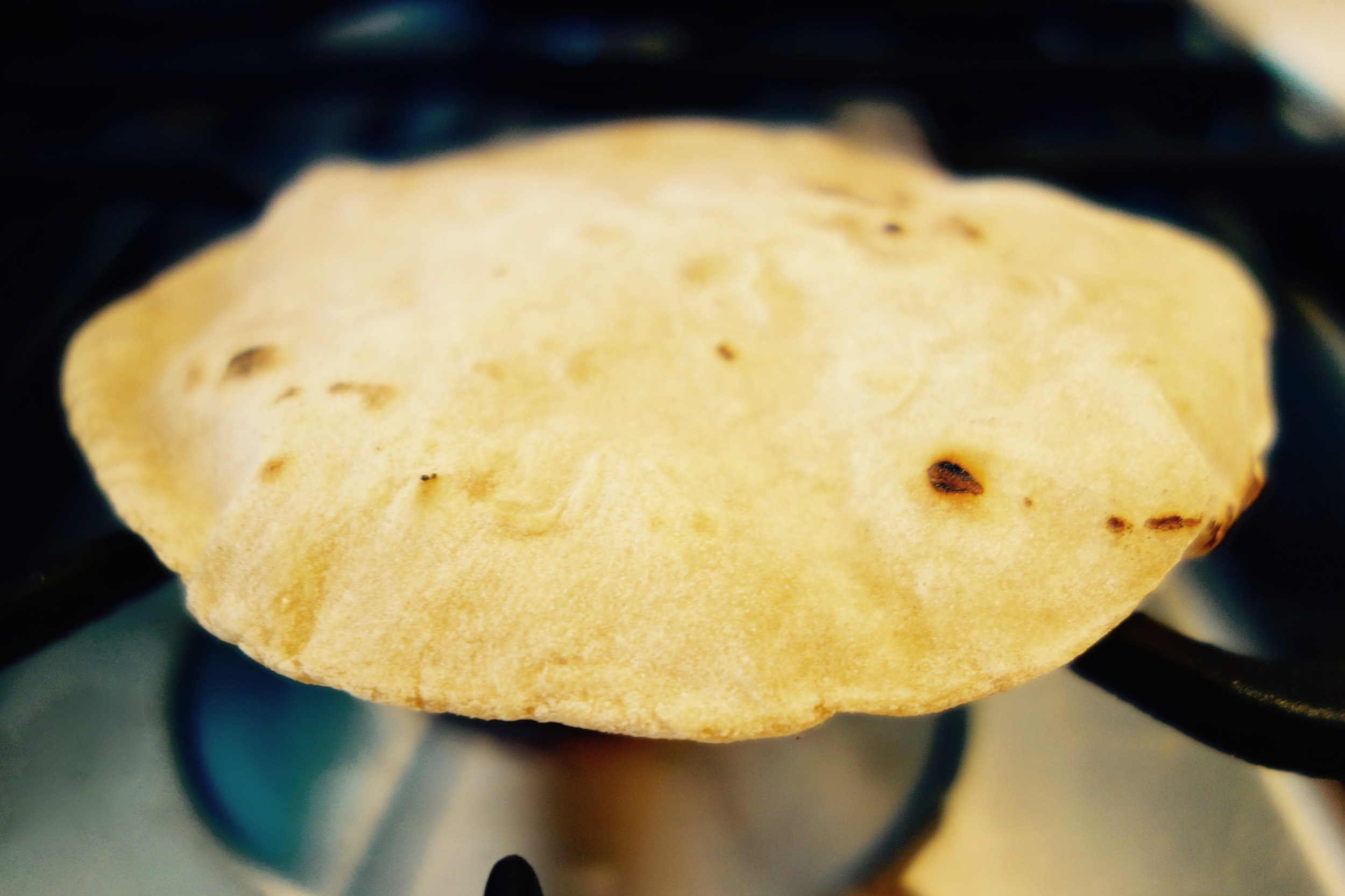 Hot chapati cooking on the hob
