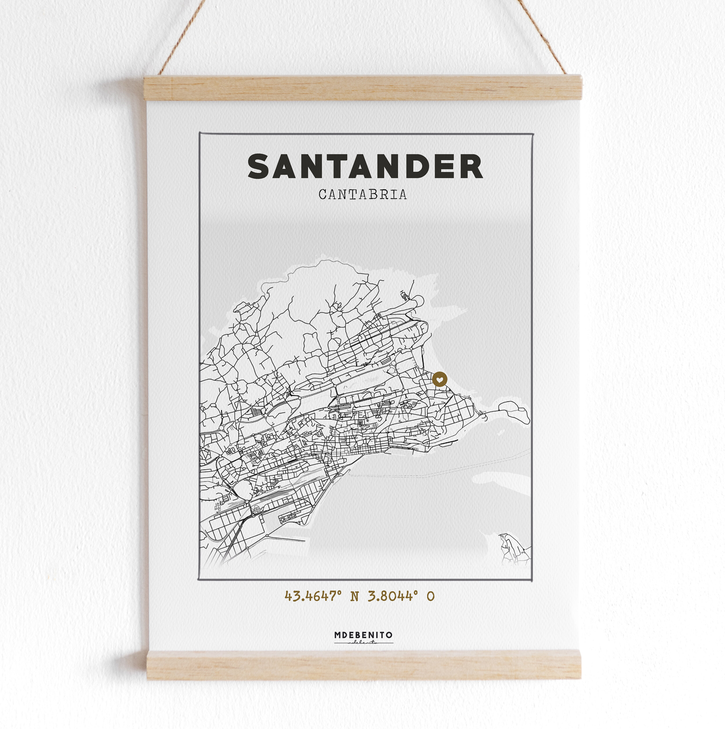 estilo vintage Póster de España Santander para pared sin marco diseño de mapa de Santander regalo de decoración de 21 x 38 cm