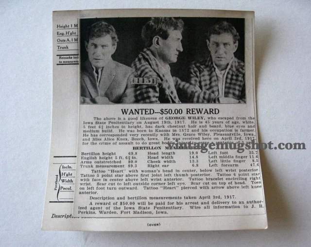 1917 - $50 Reward for Tattooed Fugitive