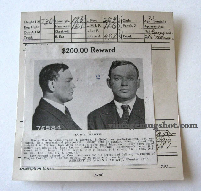 1919 - $200 Reward for Professional Pickpocket