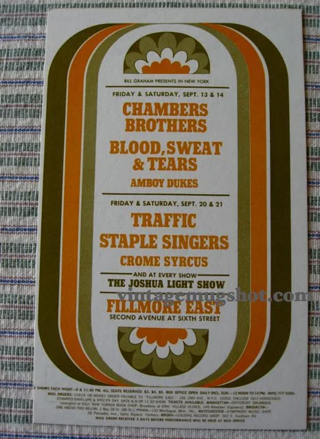 1968 - Fillmore Multi-Show Chambers Brothers and Blood, Sweat & Tears Handbill