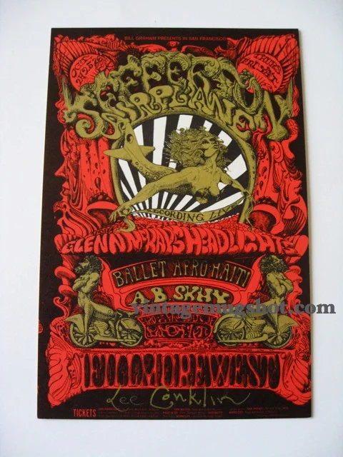 1968 - Jefferson Airplane Fillmore West Postcard Signed by Artist BG 142