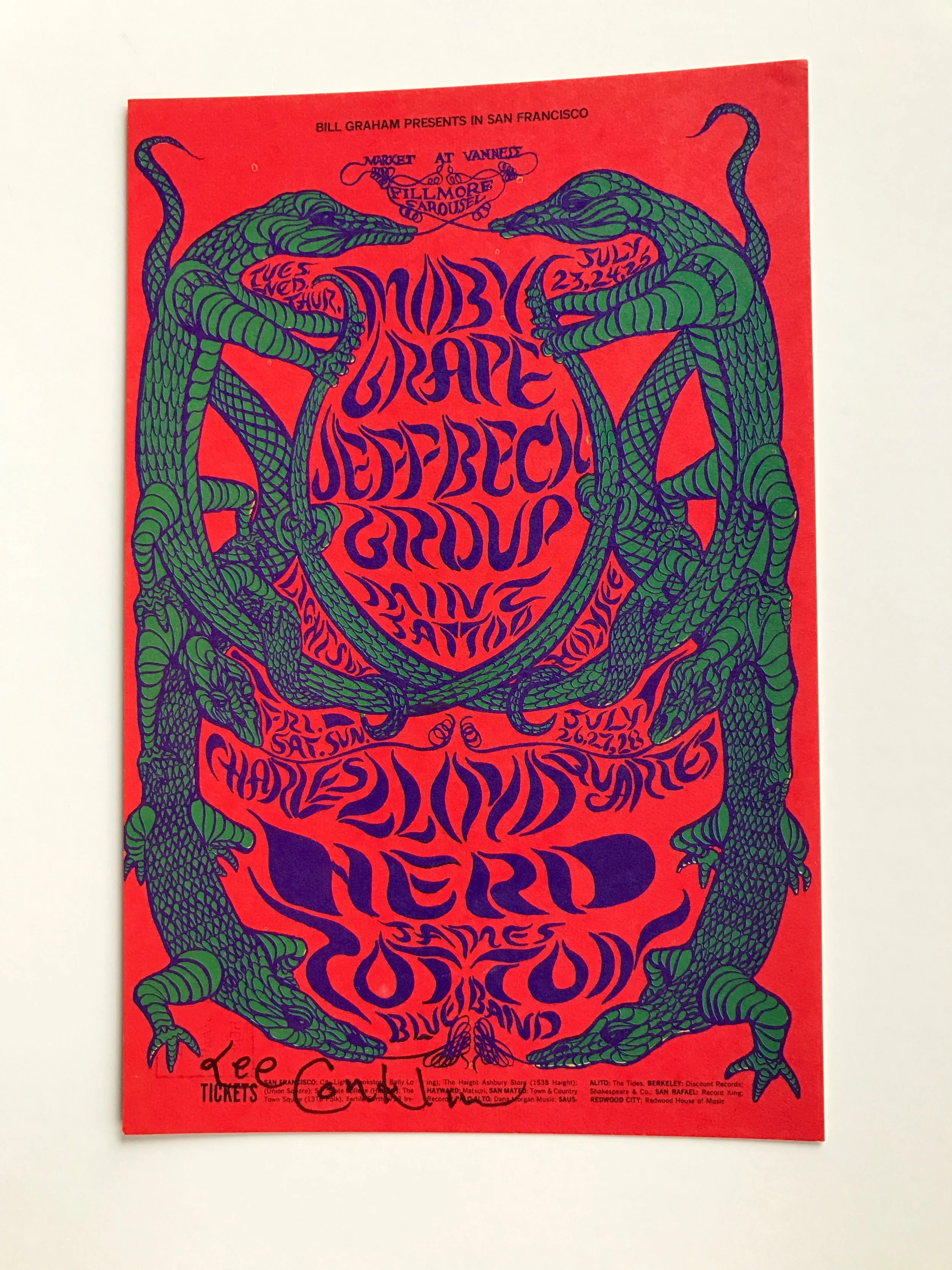 1968 - Moby Grape Hand Signed Lee Conklin Concert Card BG 130