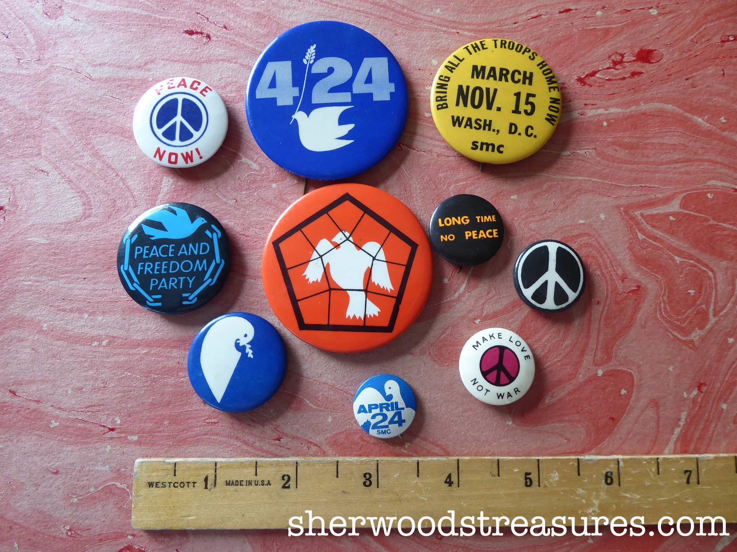 Amazing Collection of 10 60s & 70s Peace Buttons