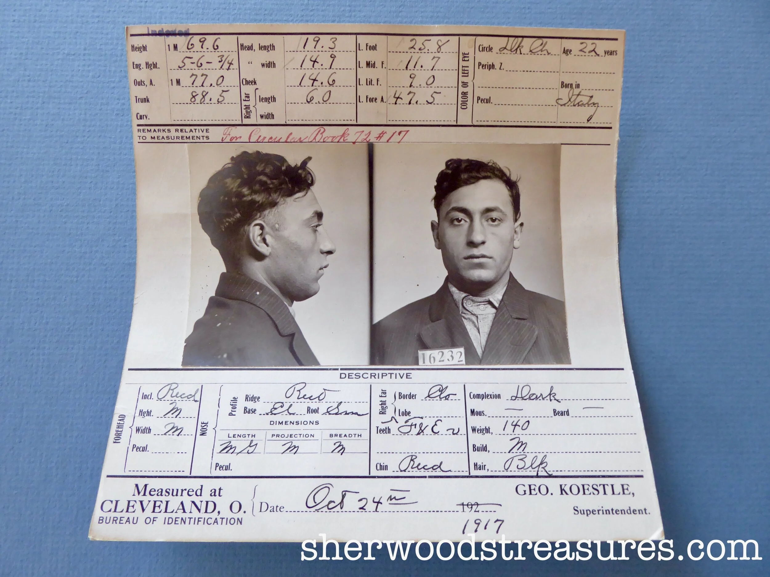 1917 - Italian Baker Arrested by Officer Mularky
