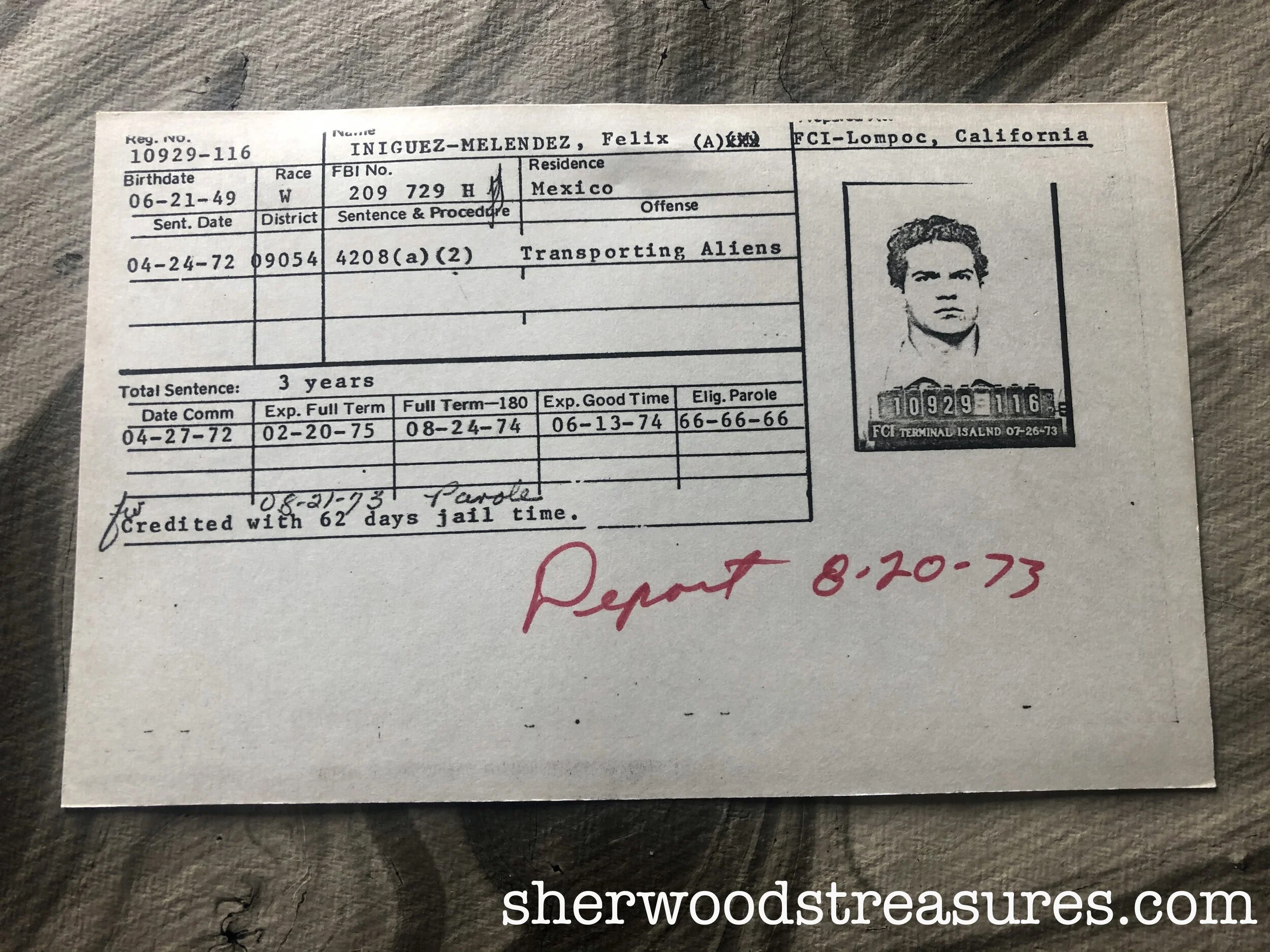 1972 - Transporting Aliens Sentence Data Summary Card