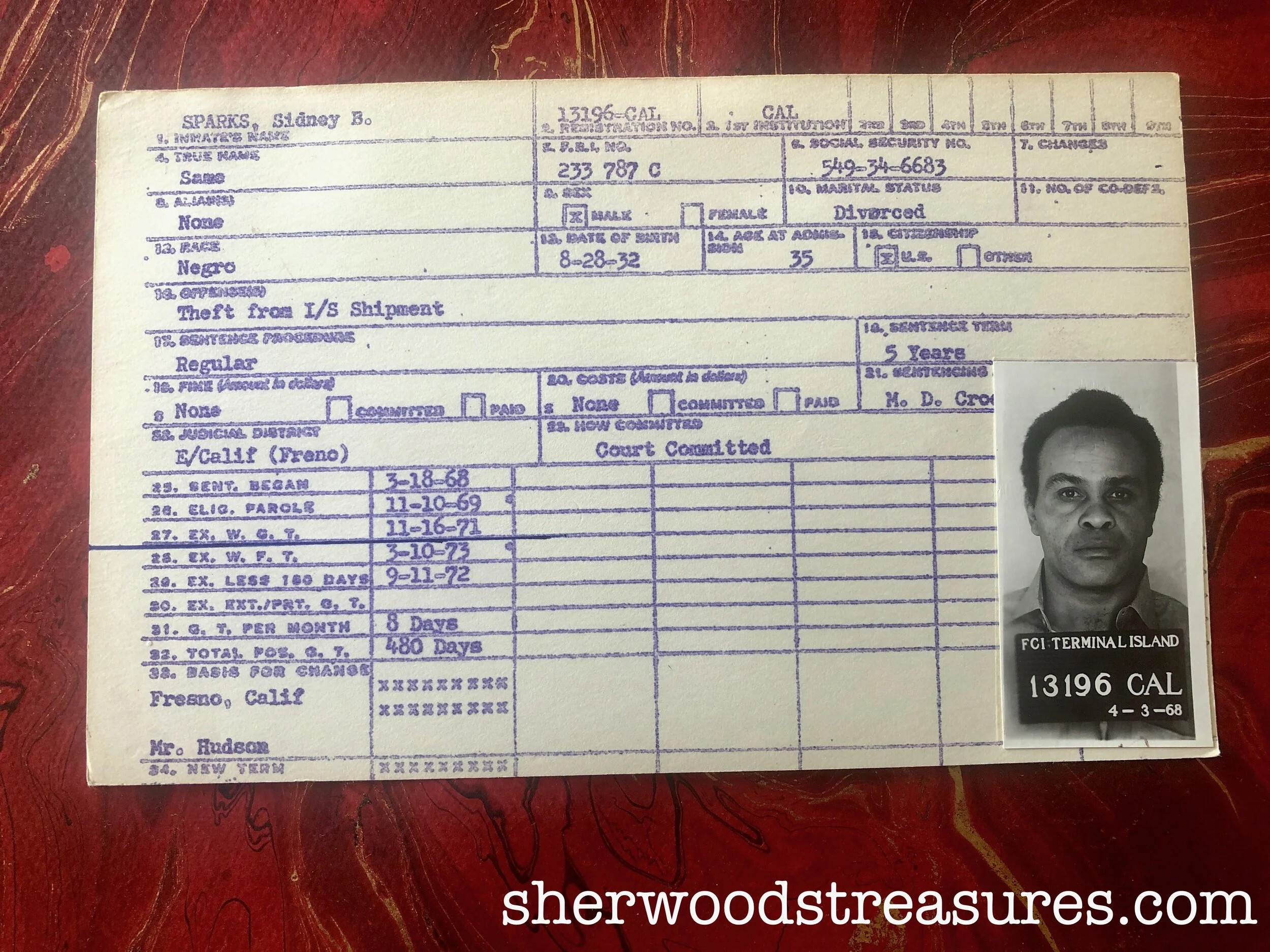 1968 - Sentence Data Summary Card  Theft from I/S Shipment