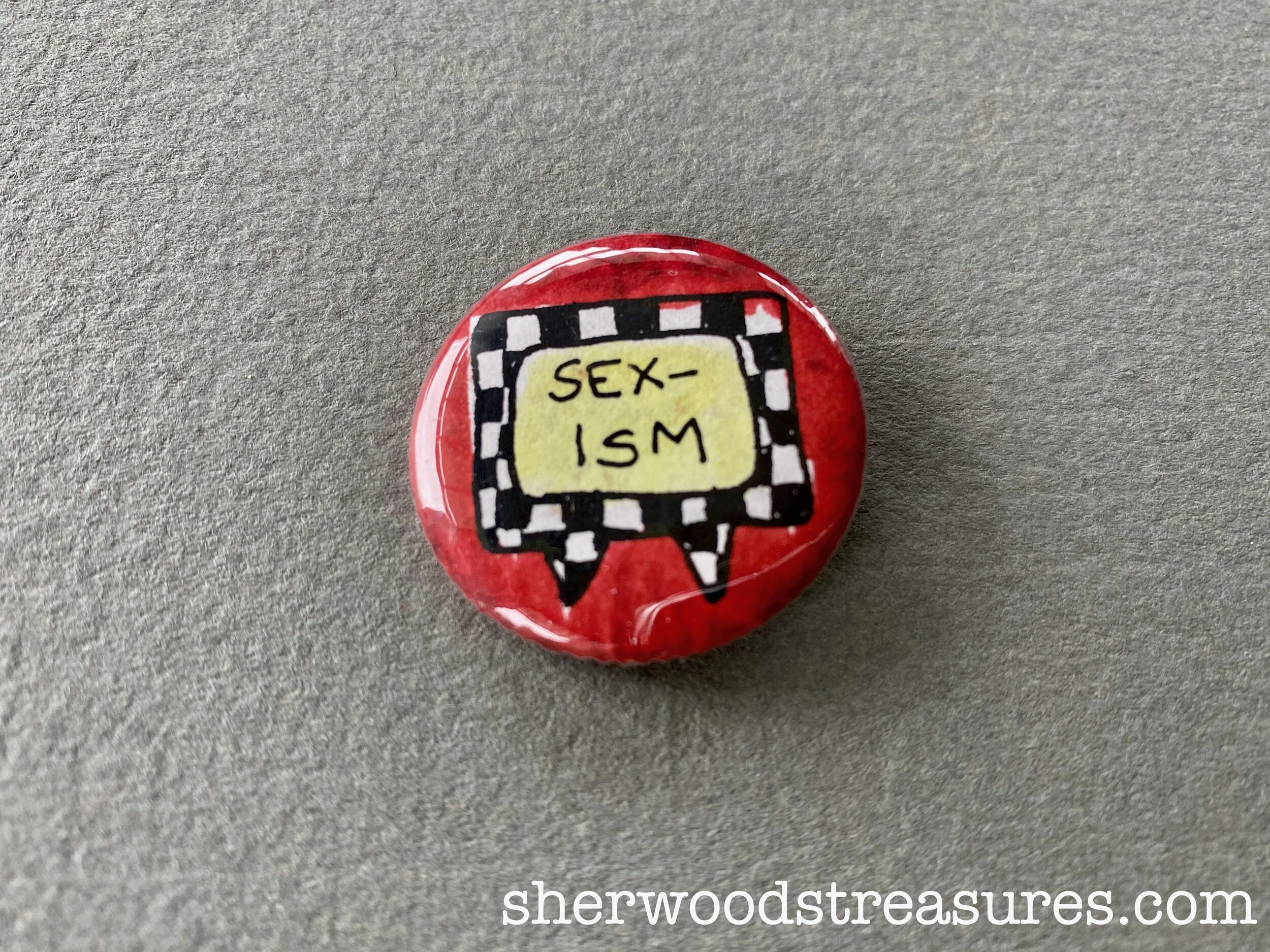 Vs. Sexism On TV Hand-Colored Marshall Levin Master 1983 Button