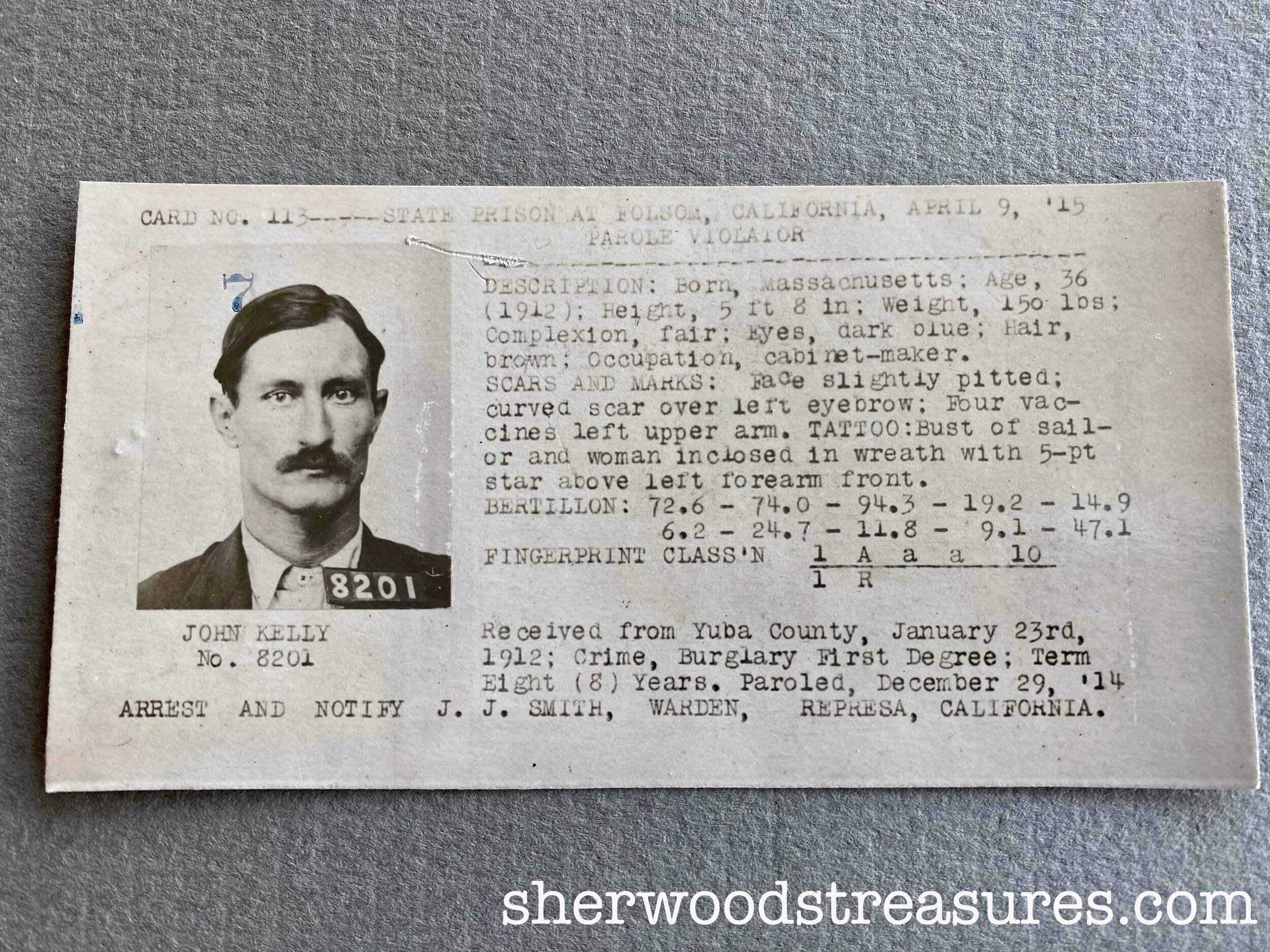 1915 - Folsom Prison Parole Violator, Wanted Man