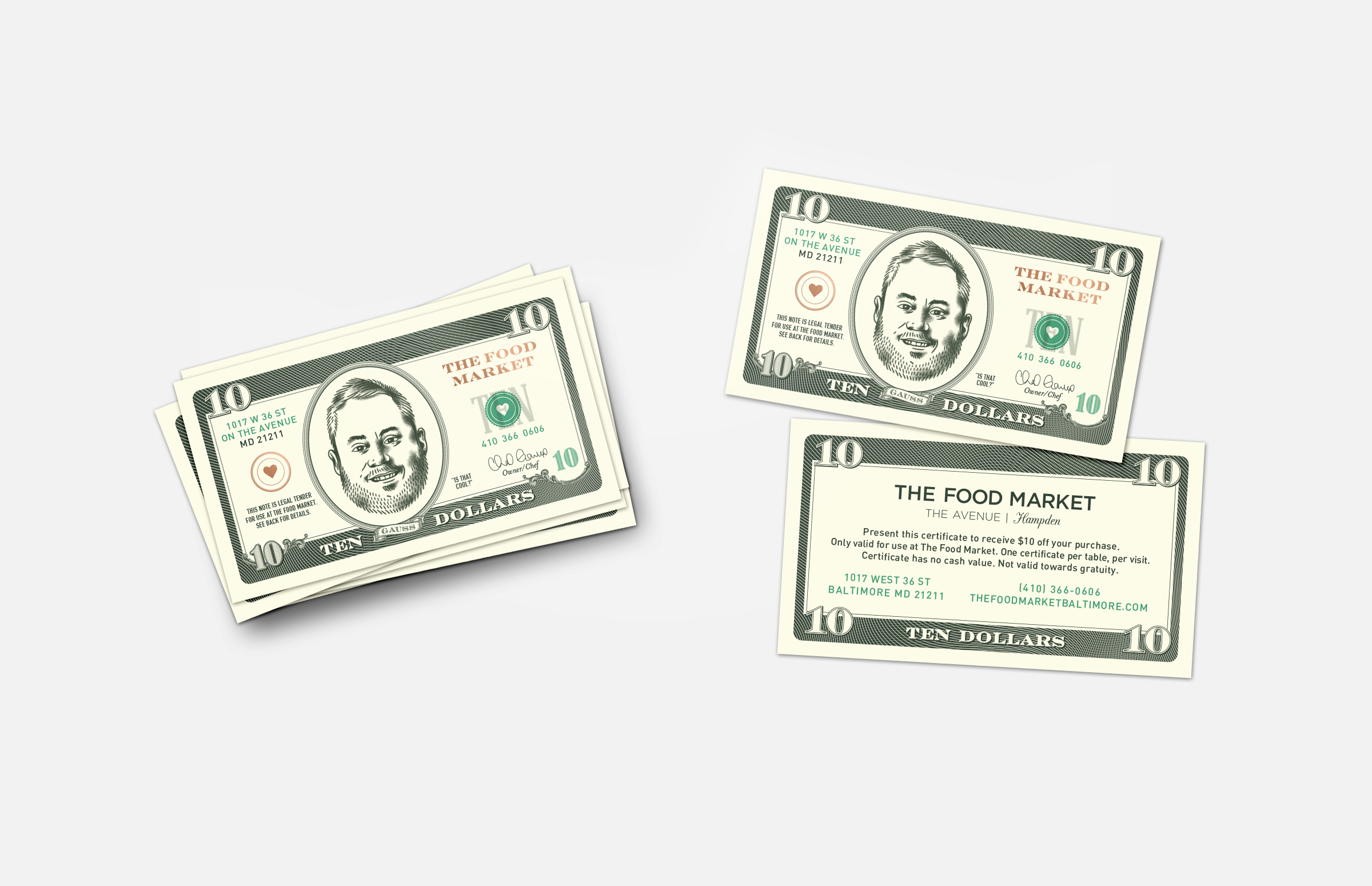 The Food Market: Ten Dollar Gift Certificate Design