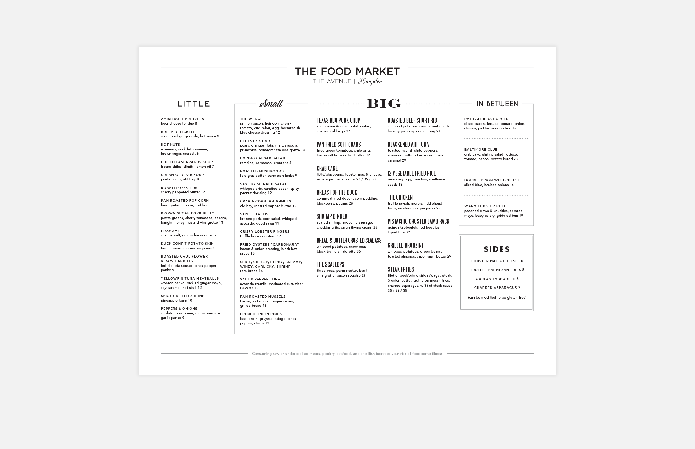 The Food Market: Dinner Menu Design